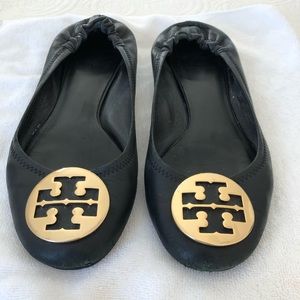 Black with Gold Tory Burch Flats